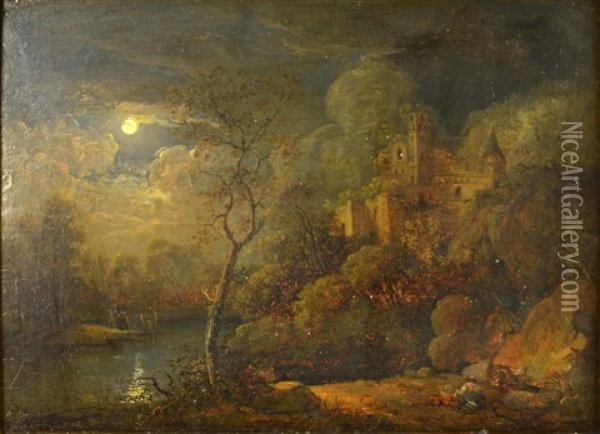 Nocturnal Landscape With A Castle Oil Painting - Frantisek Xaver Prochazka