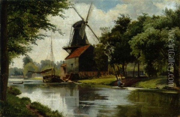Kanalparti Med Molle, Holland Oil Painting - Edvard Frederik Petersen