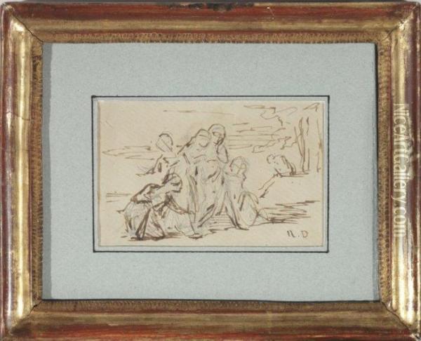 Scene De Quatre Personnages Oil Painting - Narcisse-Virgile D Az De La Pena