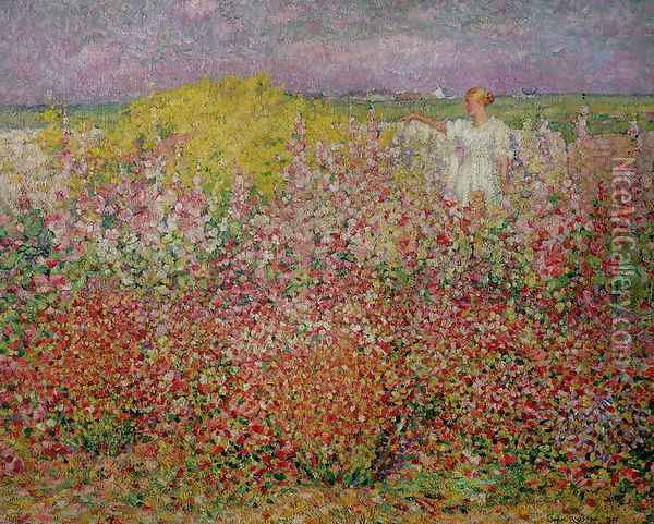 Mrs. Russell Amongst the Flowers at Belle Isle, 1927 Oil Painting - John Peter Russell