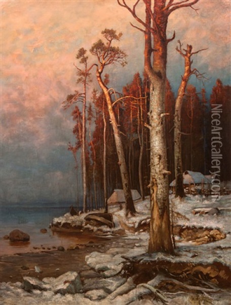 Winter On Lake Peipus Oil Painting - Yuliy Yulevich (Julius) Klever