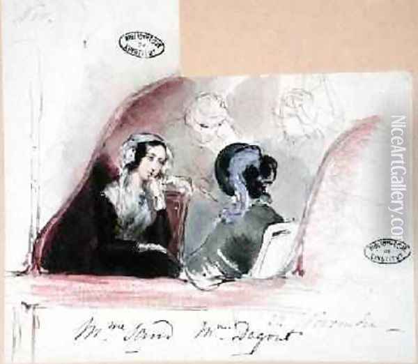 George Sand 1804-76 and Marie de Flavigny 1805-76 Countess of Agoult at the Comedie Francaise 1834 Oil Painting - Auguste (nee de la Borde) Odier