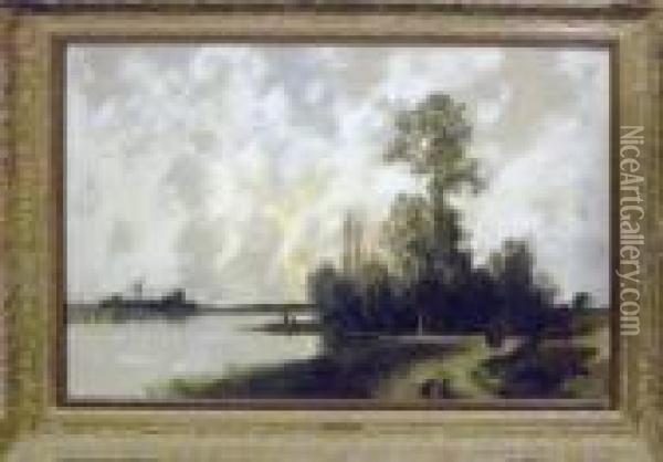 View Of The Loire Near Fontainbleau Oil Painting - Ciceri, Eugene