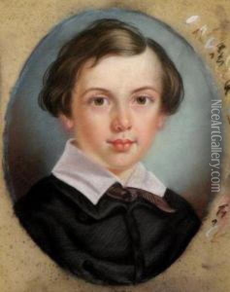 Portrait Of A Young Boy Wearing A Black Jacket Oil Painting - William Roos