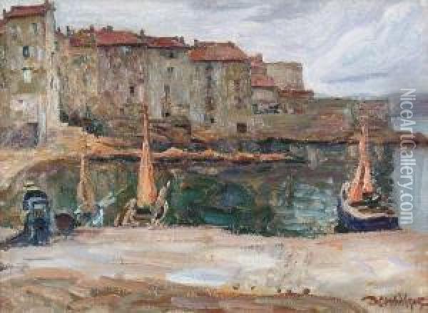 Saint Tropez, La Ponche Oil Painting - David O. Widhopff