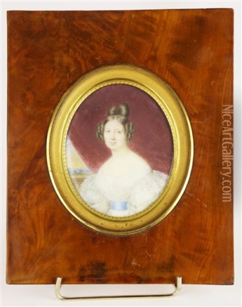 Portrait De Dame A La Robe Blanche Oil Painting - Francois Meuret