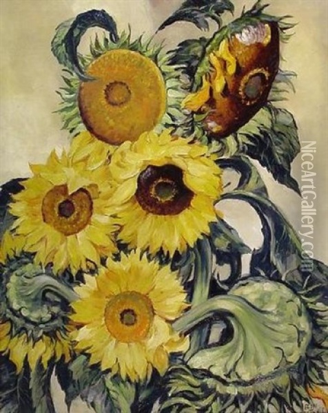 Stilleben Mit Sonnenblumen Oil Painting - Egon Tschirch