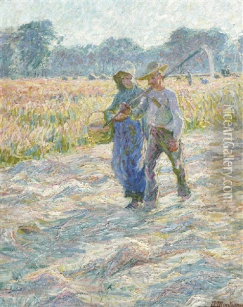 Farmer And His Wife On The Field Oil Painting - Jenny Montigny