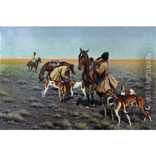 Reitende Kosaken Mit Windhunden Oil Painting - Hugo Ungewitter