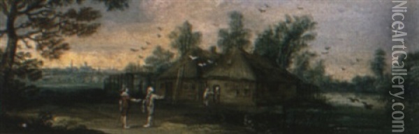 Peasants On A Track Near A Cottage Oil Painting - Jasper van der Laanen