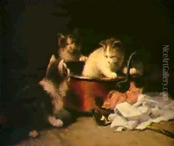 Spielende Junge Katzen Oil Painting - Leon Charles Huber