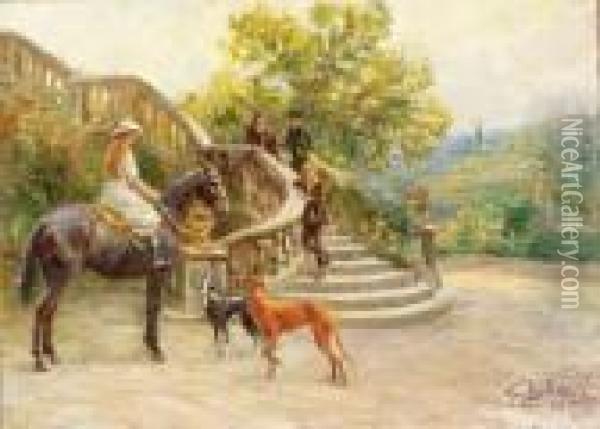 Fanciulla A Cavallo Nel Parco Oil Painting - Carlo Balestrini