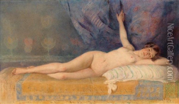 Recumbent Female Nude Oil Painting - Frederick Vezin