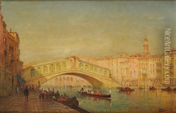 Vue Du Pont Du Rialto A Venise Oil Painting - Charles Clement Calderon