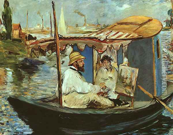 Claude Monet Working on his Boat in Argenteuil 1874 Oil Painting - Edouard Manet