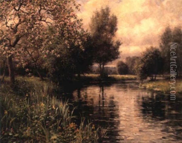 River Landscape With Apple Blossoms Oil Painting - Louis Aston Knight