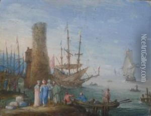 Les Marchands A L'arrivee Des Bateaux Oil Painting - Johann Wilhelm Baur