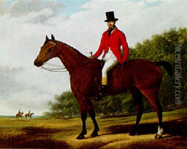 A Huntsman On A Bay Hunter In A Wooded Landscape Oil Painting - Abraham Cooper