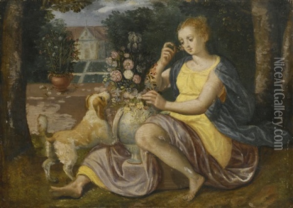 An Allegory Of Smell; An Allegory Of Touch Oil Painting - Maerten De Cock