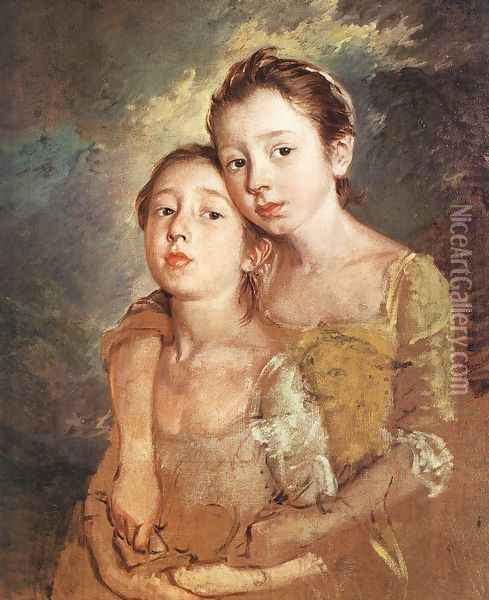 The Artist's Daughters with a Cat 1759-61 Oil Painting - Thomas Gainsborough