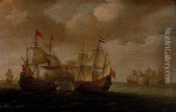 Combat Naval Oil Painting - Aert van Antum