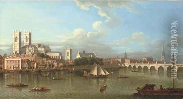 View of Westminster from Lambeth, across the River Thames Oil Painting - Samuel Scott