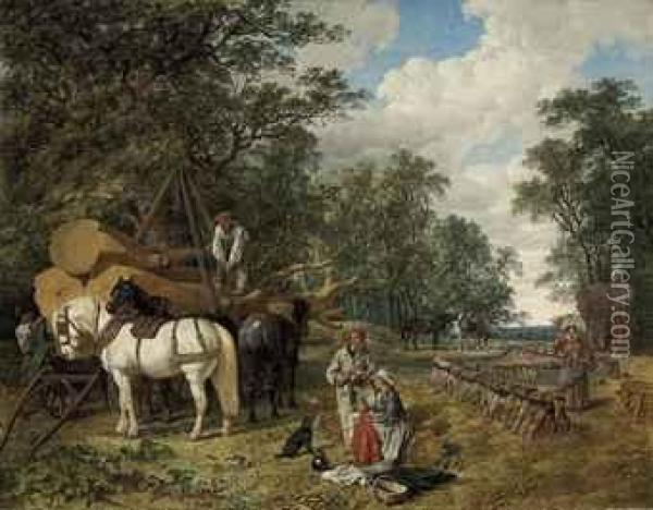 The Woodcutters Oil Painting - John Frederick Herring Snr