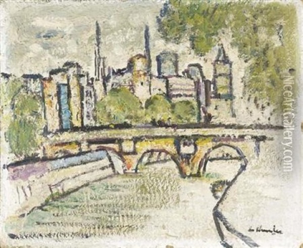 On The Seine, Paris Oil Painting - Leslie Hunter