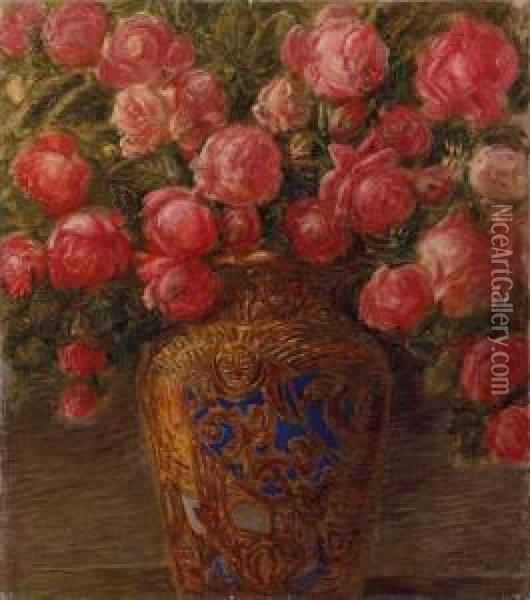 Rose Oil Painting - Gaetano Previati