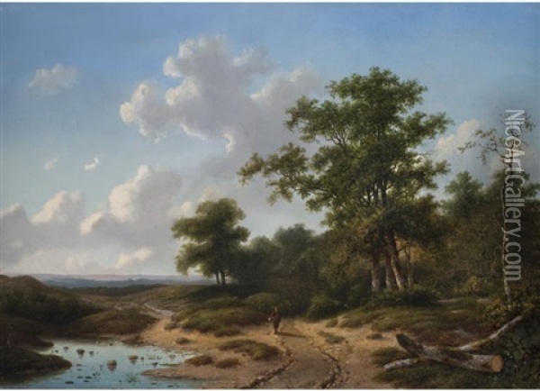 Weite Landschaft Mit Feldweg An Einem Waldrand Oil Painting - Christianus Hendricus Hein