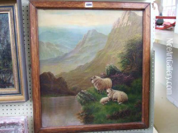Sheep By Highland Loch Oil Painting - Mathew Henderson