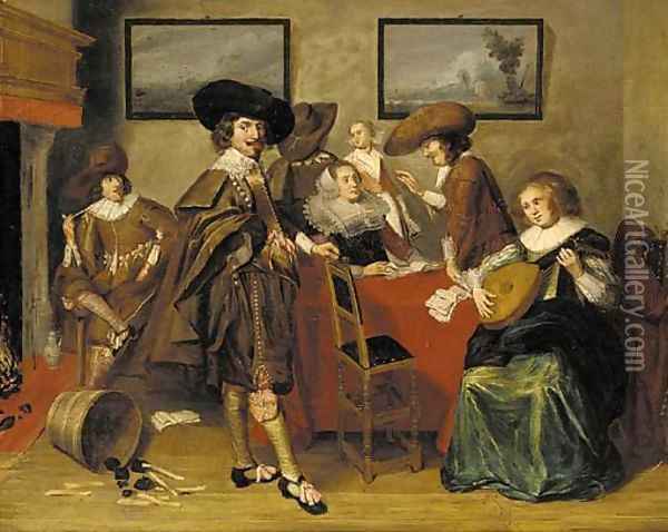 Elegant company in an interior Oil Painting - Pieter Codde