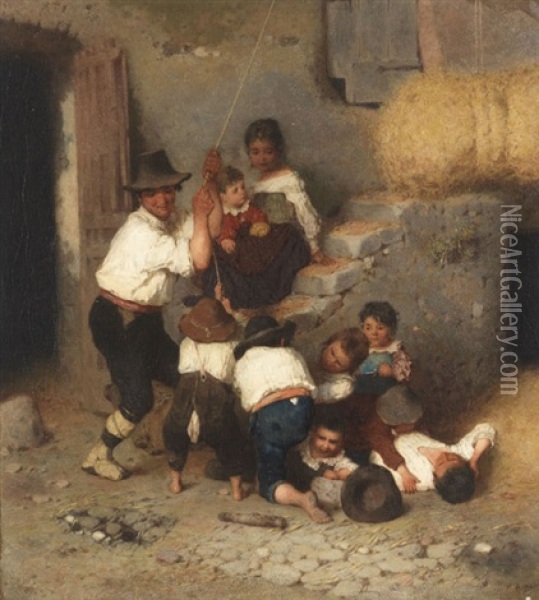 Italienische Bauernfamilie Beim Einlagern Des Heus Oil Painting - Otto Brandt