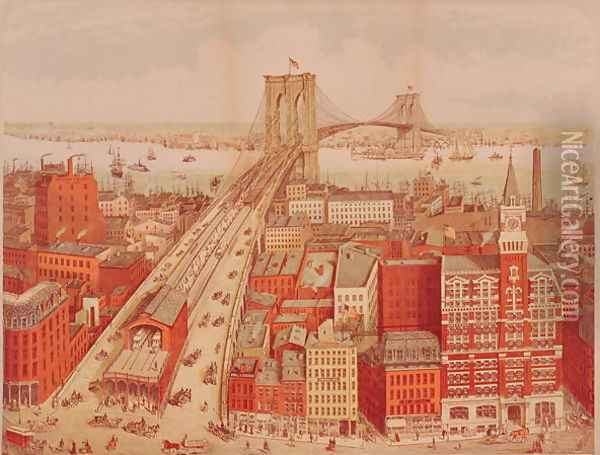 Brooklyn Bridge, c.1883 Oil Painting - Schwarz, R.