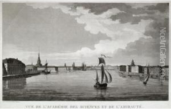 A Lithograph Depicting The Academy Of Sciences And The Admiralty, St. Petersburg Oil Painting - Francois Damame Demartrais Michel