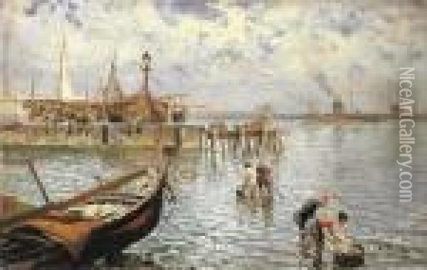 Barche E Pescatori A Napoli Oil Painting - Attilio Pratella