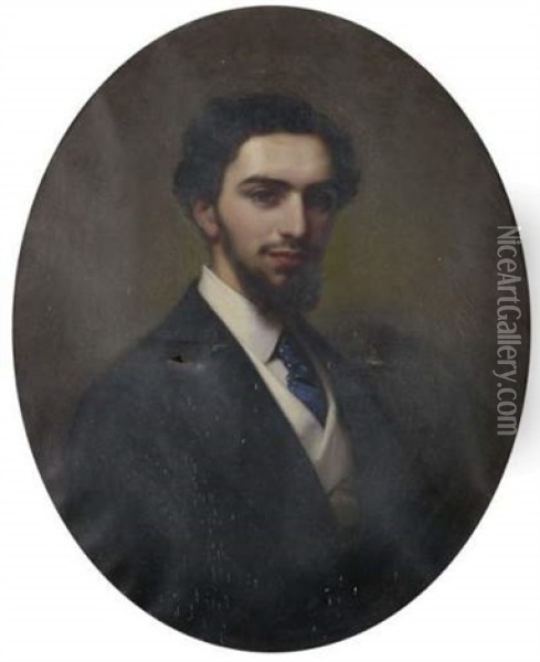 Portrait D'homme A La Cravate Bleue Oil Painting - Charles Gomien