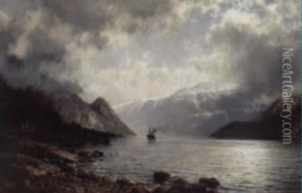 Vuonomaisema (fjordlandskap) Oil Painting - Anders Monsen Askevold