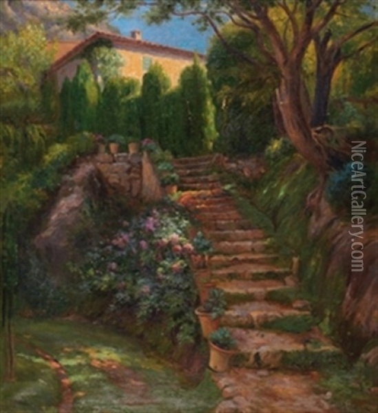 Un Jardin En Valldemosa, Mallorca Oil Painting - Aurelio Tolosa Alsina