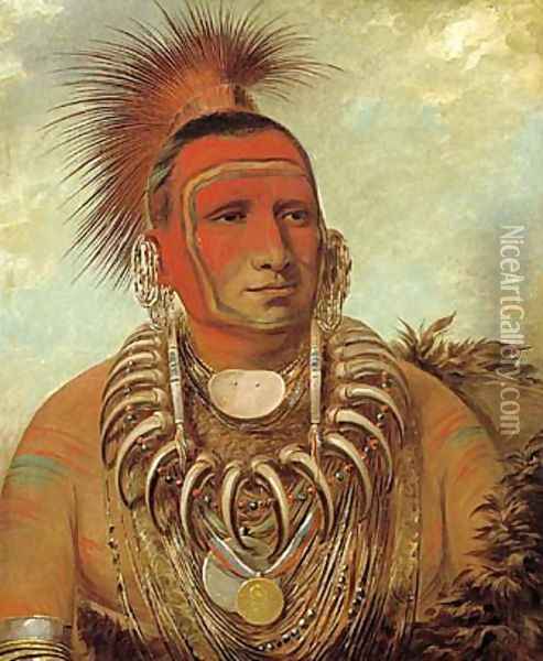 Shon-ta-yi-ga, Little Wolf, a Famous Warrior Oil Painting - George Catlin