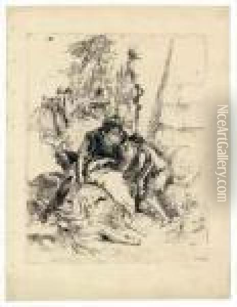 Two Magicians And Two Boys, From: Scherzi Di Fantasia Oil Painting - Giovanni Battista Tiepolo