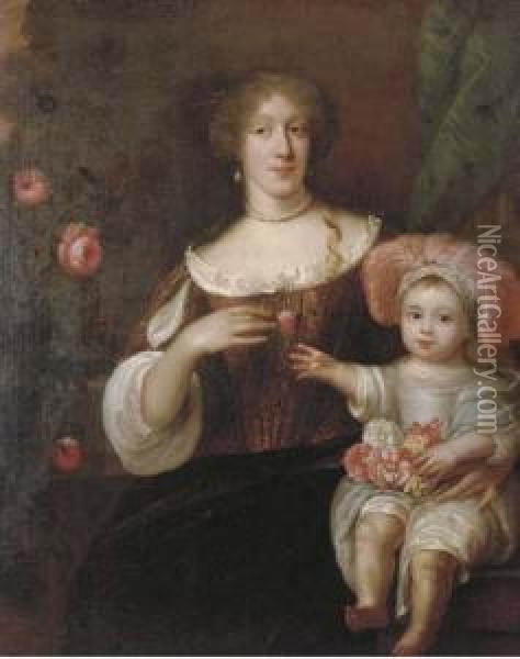 A Portrait Of Mother And Child Oil Painting - Jan de Baen