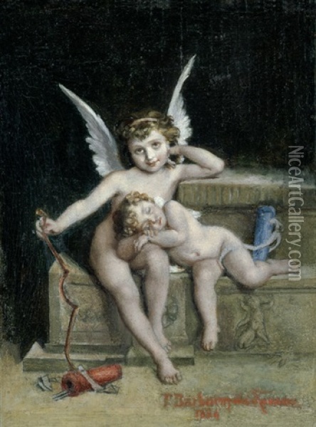 Cupido Mit Schlafendem Putto Oil Painting - Thomas de Barbarin