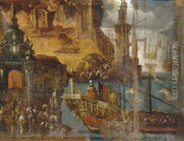 El Saqueo De Troya Oil Painting - Juan de LaCorte