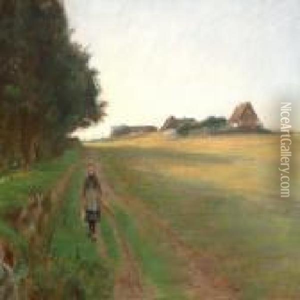 A Girl On A Track Oil Painting - Viggo Johansen
