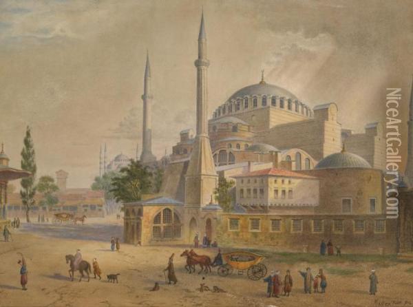 Views Of The Aya Sofia: A Pair Oil Painting - Gaspard Fossati