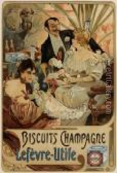 Biscuits Champagne Lefevre - Utile(rennert & Weil 16) Oil Painting - Alphonse Maria Mucha