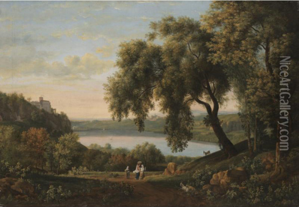 A View Of The Castel Gandolfo On Lake Albano Oil Painting - Elisabeth Charlotta Kaschanoff