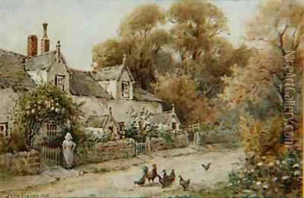 Wayside Cottages in Summer Oil Painting - Joshua Fisher