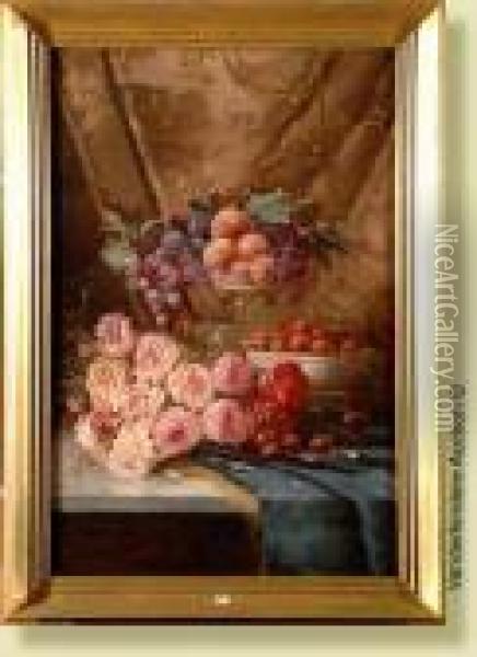 Fleurs Et Fruits Sur Un Entablement Oil Painting - Max Carlier